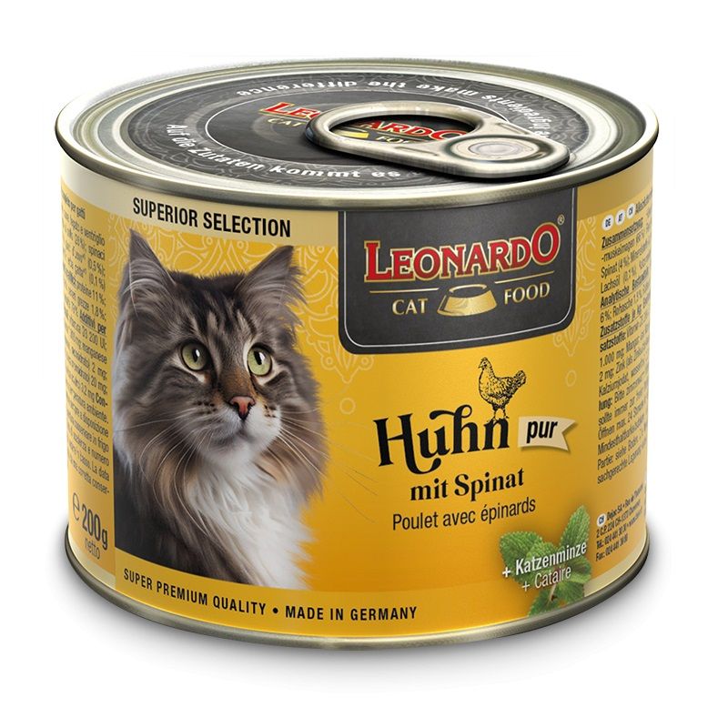 Leonardo Superior Selection Pollo y Espinacas Latas para Gatos